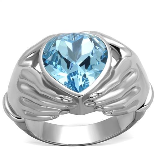 TK1775 - High polished (no plating) Stainless Steel Ring with Top Grade Crystal  in Sea Blue - Joyeria Lady