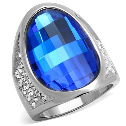 TK1778 - High polished (no plating) Stainless Steel Ring with Synthetic Synthetic Glass in Capri Blue - Joyeria Lady