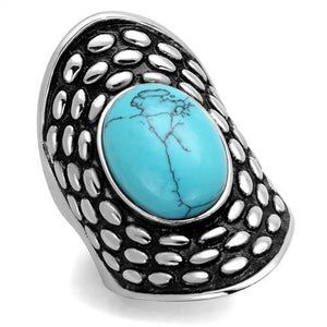 TK1780 - High polished (no plating) Stainless Steel Ring with Synthetic Turquoise in Sea Blue - Joyeria Lady