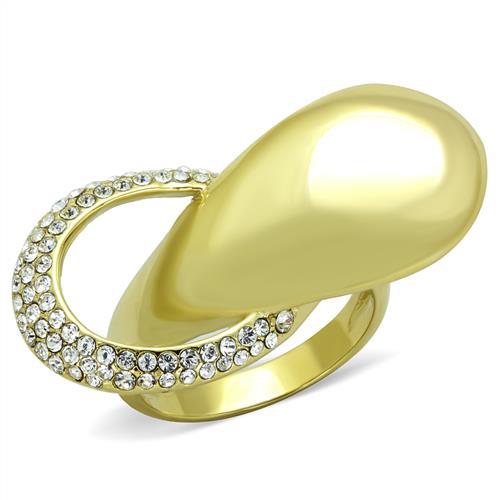 TK1782 - IP Gold(Ion Plating) Stainless Steel Ring with Top Grade Crystal  in Clear - Joyeria Lady