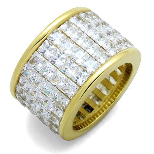 TK1783 - IP Gold(Ion Plating) Stainless Steel Ring with AAA Grade CZ  in Clear - Joyeria Lady
