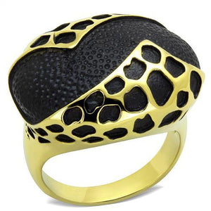 TK1784 - IP Gold(Ion Plating) Stainless Steel Ring with Epoxy  in Jet - Joyeria Lady