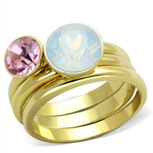 TK1785 - IP Gold(Ion Plating) Stainless Steel Ring with Top Grade Crystal  in White - Joyeria Lady
