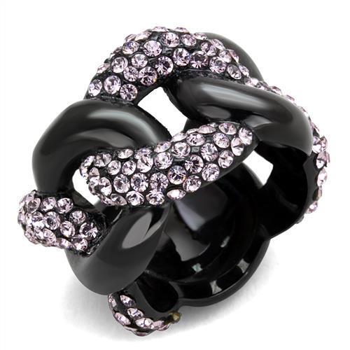 TK1787 - IP Black(Ion Plating) Stainless Steel Ring with Top Grade Crystal  in Light Amethyst - Joyeria Lady
