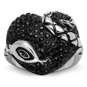 TK1788 - Two-Tone IP Black (Ion Plating) Stainless Steel Ring with Top Grade Crystal  in Jet - Joyeria Lady