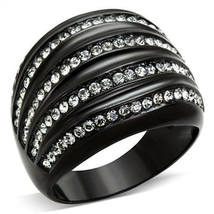 TK1789 - IP Black(Ion Plating) Stainless Steel Ring with Top Grade Crystal  in Black Diamond - Joyeria Lady