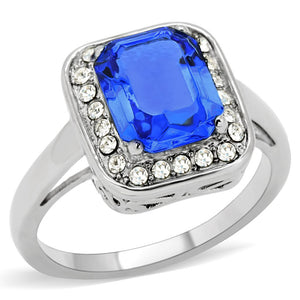 TK178 - High polished (no plating) Stainless Steel Ring with Top Grade Crystal  in Sapphire - Joyeria Lady