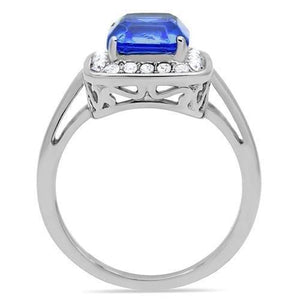TK178 - High polished (no plating) Stainless Steel Ring with Top Grade Crystal  in Sapphire