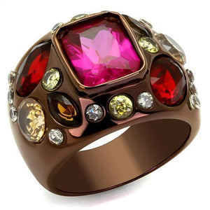 TK1790LC - IP Coffee light Stainless Steel Ring with AAA Grade CZ  in Ruby - Joyeria Lady