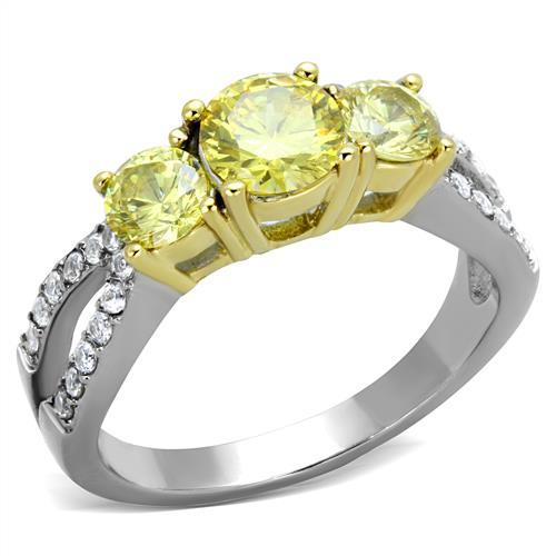 TK1795 - Two-Tone IP Gold (Ion Plating) Stainless Steel Ring with AAA Grade CZ  in Topaz - Joyeria Lady