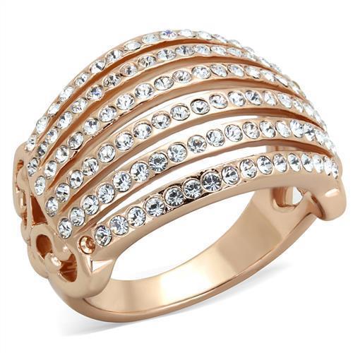 TK1797 - IP Rose Gold(Ion Plating) Stainless Steel Ring with Top Grade Crystal  in Clear - Joyeria Lady