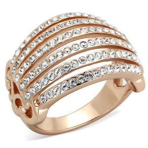 TK1797 - IP Rose Gold(Ion Plating) Stainless Steel Ring with Top Grade Crystal  in Clear - Joyeria Lady