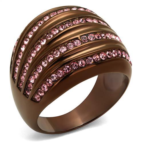 TK1789LC - IP Coffee light Stainless Steel Ring with Top Grade Crystal  in Light Rose - Joyeria Lady
