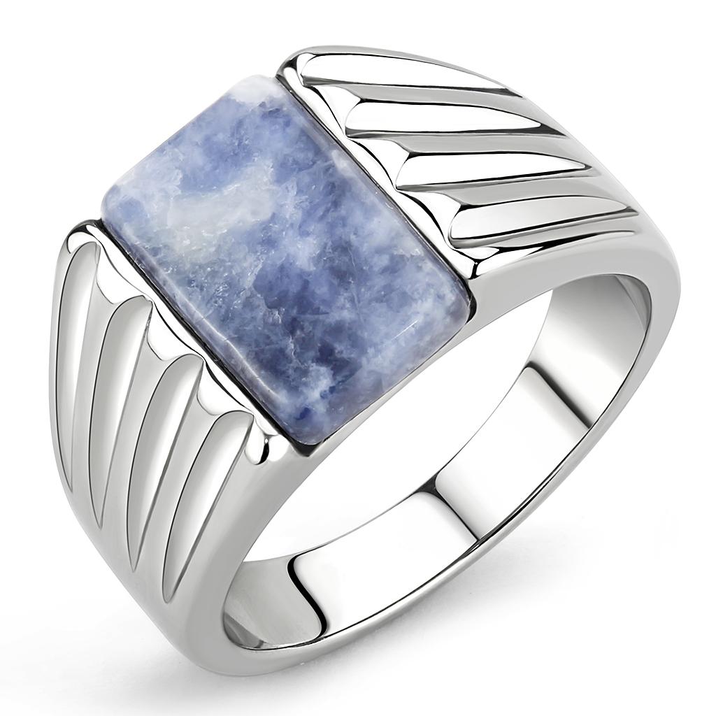 TK1799 High polished (no plating) Stainless Steel Ring with Semi-Precious in Capri Blue - Joyeria Lady