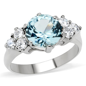 TK179 - High polished (no plating) Stainless Steel Ring with Synthetic Spinel in London Blue - Joyeria Lady