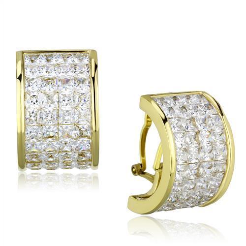 TK1807 IP Gold(Ion Plating) Stainless Steel Earrings with AAA Grade CZ in Clear - Joyeria Lady