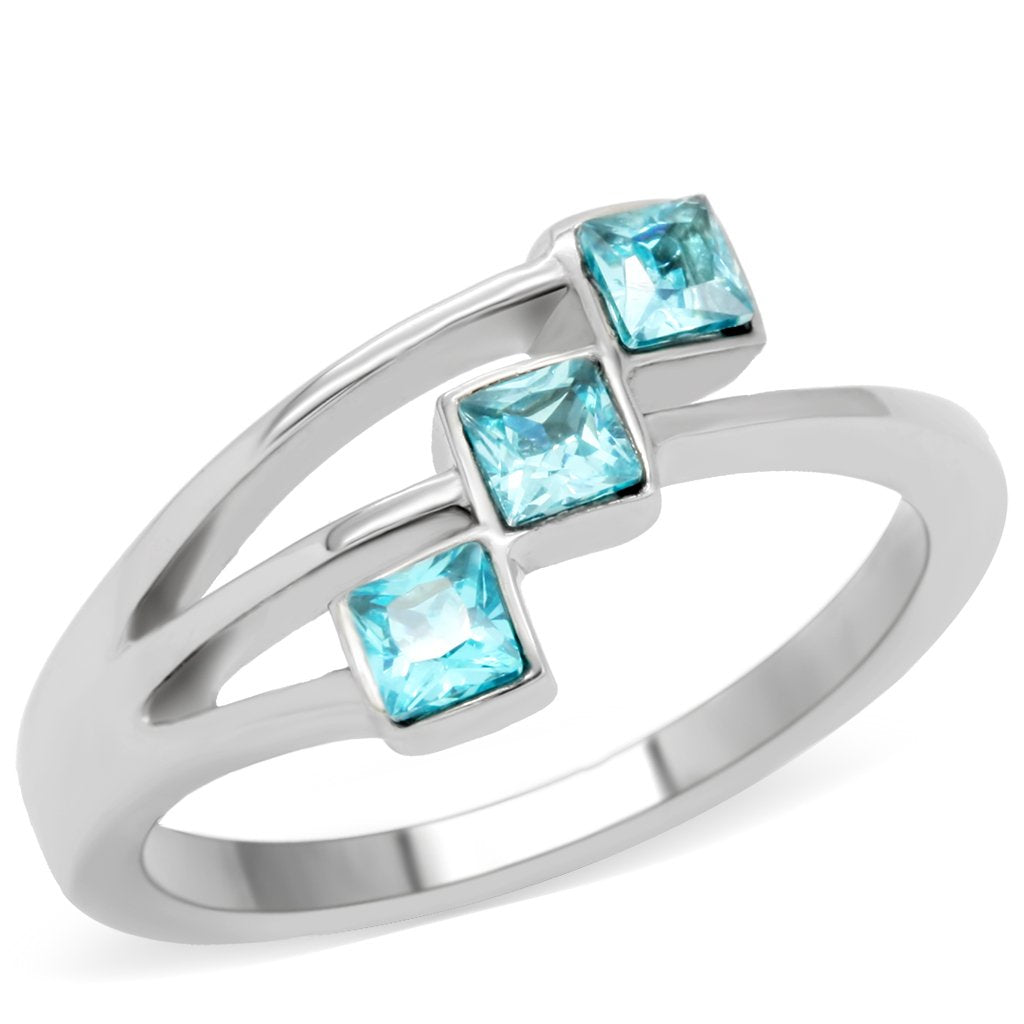 TK180 - High polished (no plating) Stainless Steel Ring with Synthetic Synthetic Glass in Sea Blue - Joyeria Lady