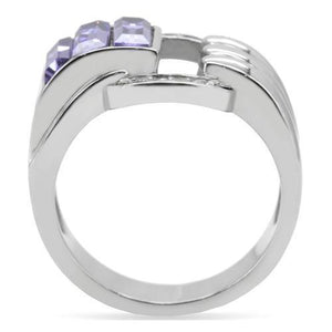 TK181 - High polished (no plating) Stainless Steel Ring with Top Grade Crystal  in Tanzanite