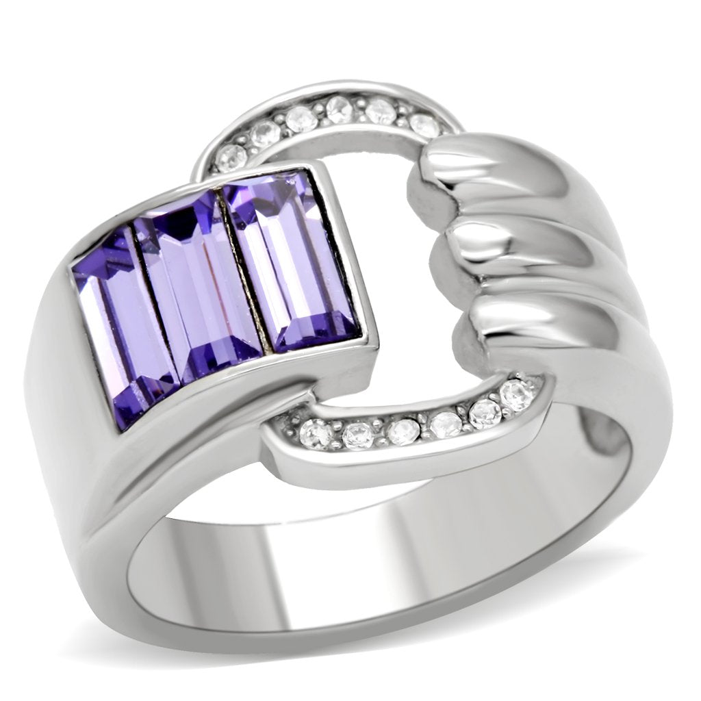 TK181 - High polished (no plating) Stainless Steel Ring with Top Grade Crystal  in Tanzanite - Joyeria Lady