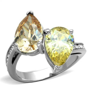TK1820 - High polished (no plating) Stainless Steel Ring with AAA Grade CZ  in Multi Color - Joyeria Lady
