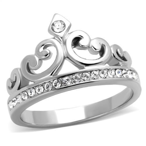 TK1821 - High polished (no plating) Stainless Steel Ring with Top Grade Crystal  in Clear - Joyeria Lady