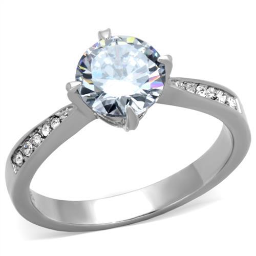 TK1822 - High polished (no plating) Stainless Steel Ring with AAA Grade CZ  in Clear - Joyeria Lady