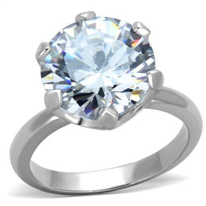 TK1823 - High polished (no plating) Stainless Steel Ring with AAA Grade CZ  in Clear - Joyeria Lady
