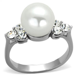 TK1824 - High polished (no plating) Stainless Steel Ring with Synthetic Pearl in White - Joyeria Lady