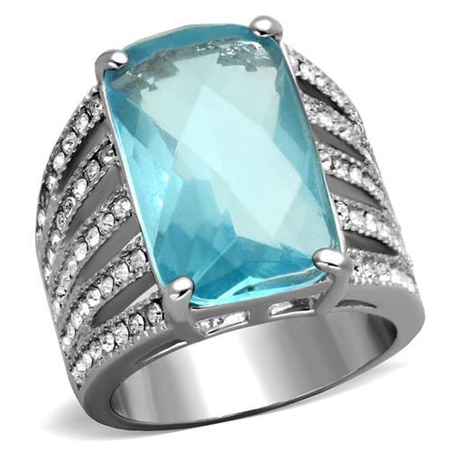 TK1826 - High polished (no plating) Stainless Steel Ring with Synthetic Synthetic Glass in Sea Blue - Joyeria Lady