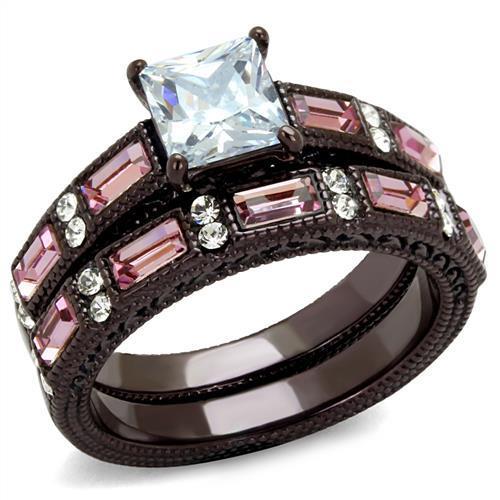 TK1829DC IP Dark Brown (IP coffee) Stainless Steel Ring with AAA Grade CZ in Clear
