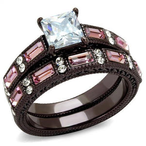 TK1829DC - IP Dark Brown (IP coffee) Stainless Steel Ring with AAA Grade CZ  in Clear - Joyeria Lady