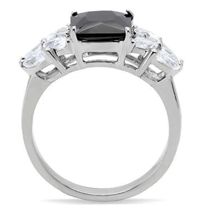 TK182 - High polished (no plating) Stainless Steel Ring with AAA Grade CZ  in Jet