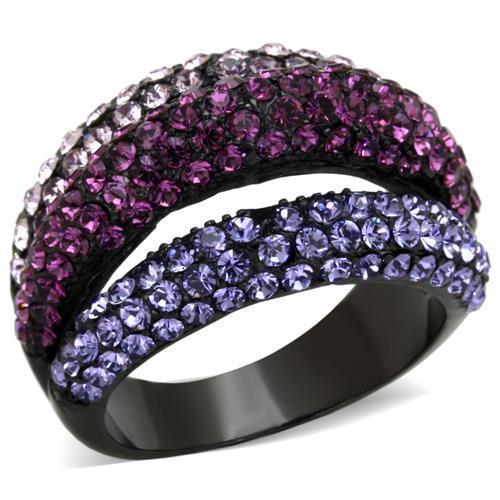 TK1831 - IP Black(Ion Plating) Stainless Steel Ring with Top Grade Crystal  in Multi Color - Joyeria Lady