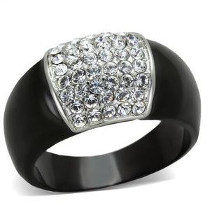 TK1840 - Two-Tone IP Black (Ion Plating) Stainless Steel Ring with Top Grade Crystal  in Clear - Joyeria Lady