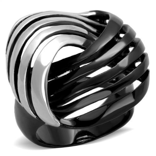 TK1843 - Two-Tone IP Black (Ion Plating) Stainless Steel Ring with No Stone - Joyeria Lady
