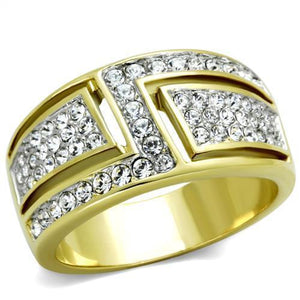 TK1845 - Two-Tone IP Gold (Ion Plating) Stainless Steel Ring with Top Grade Crystal  in Clear - Joyeria Lady