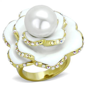 TK1847 - IP Gold(Ion Plating) Stainless Steel Ring with Synthetic Pearl in White - Joyeria Lady
