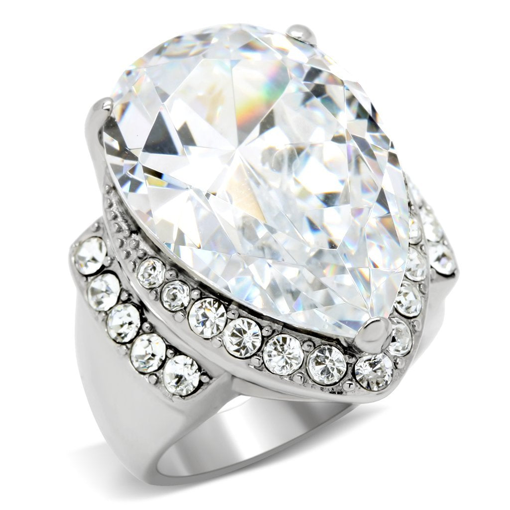 TK184 - High polished (no plating) Stainless Steel Ring with AAA Grade CZ  in Clear - Joyeria Lady