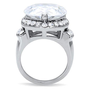 TK184 - High polished (no plating) Stainless Steel Ring with AAA Grade CZ  in Clear