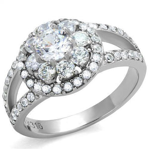 TK1855 - High polished (no plating) Stainless Steel Ring with AAA Grade CZ  in Clear - Joyeria Lady