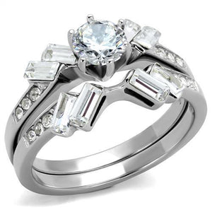 TK1856 - High polished (no plating) Stainless Steel Ring with AAA Grade CZ  in Clear - Joyeria Lady
