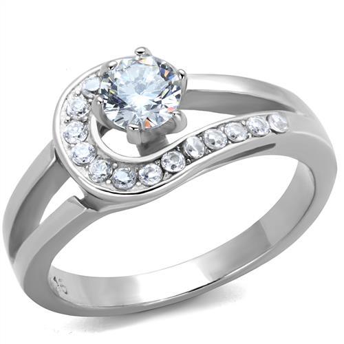 TK1857 - High polished (no plating) Stainless Steel Ring with AAA Grade CZ  in Clear - Joyeria Lady
