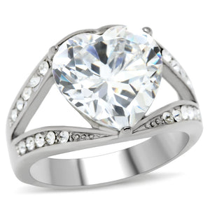 TK185 - High polished (no plating) Stainless Steel Ring with AAA Grade CZ  in Clear - Joyeria Lady