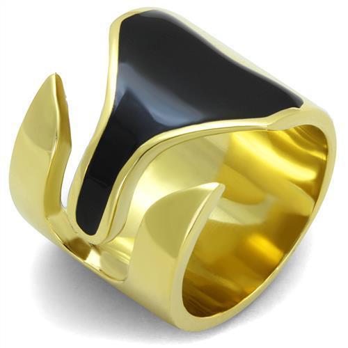 TK1860 - IP Gold(Ion Plating) Stainless Steel Ring with Epoxy  in Jet - Joyeria Lady