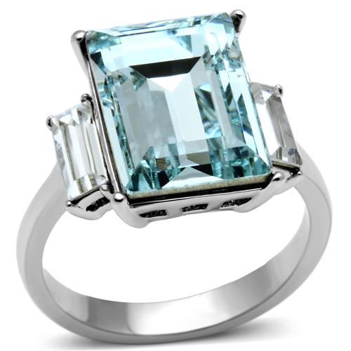 TK1862 High polished (no plating) Stainless Steel Ring with Top Grade Crystal in Sea Blue