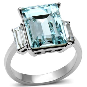 TK1862 High polished (no plating) Stainless Steel Ring with Top Grade Crystal in Sea Blue