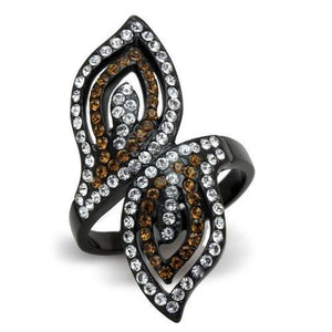 TK1864 - IP Black(Ion Plating) Stainless Steel Ring with Top Grade Crystal  in Smoked Quartz - Joyeria Lady