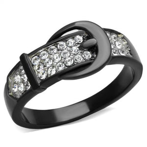 TK1868 - Two-Tone IP Black (Ion Plating) Stainless Steel Ring with Top Grade Crystal  in Clear - Joyeria Lady