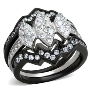 TK1869 - Two-Tone IP Black (Ion Plating) Stainless Steel Ring with AAA Grade CZ  in Clear - Joyeria Lady