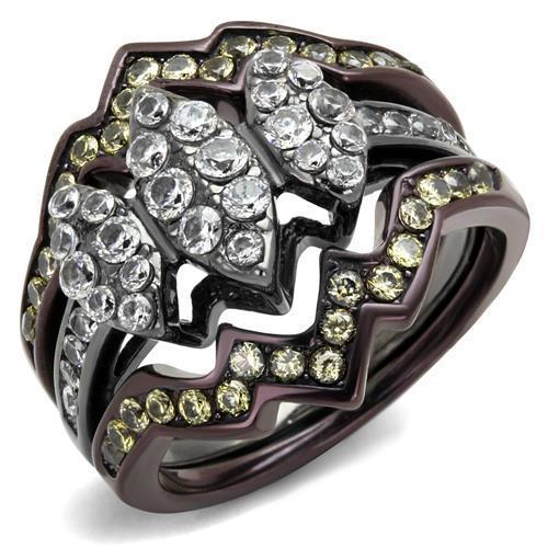 TK1869LJ - IP Light Black (IP Gun) & IP Dark Brown (IP coffee) Stainless Steel Ring with AAA Grade CZ  in Clear - Joyeria Lady